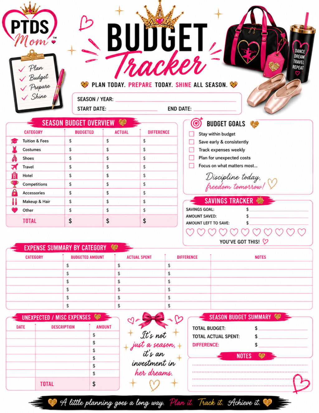 PTDS Mom™ Competition Season Planner 2026–2027 | Digital Download