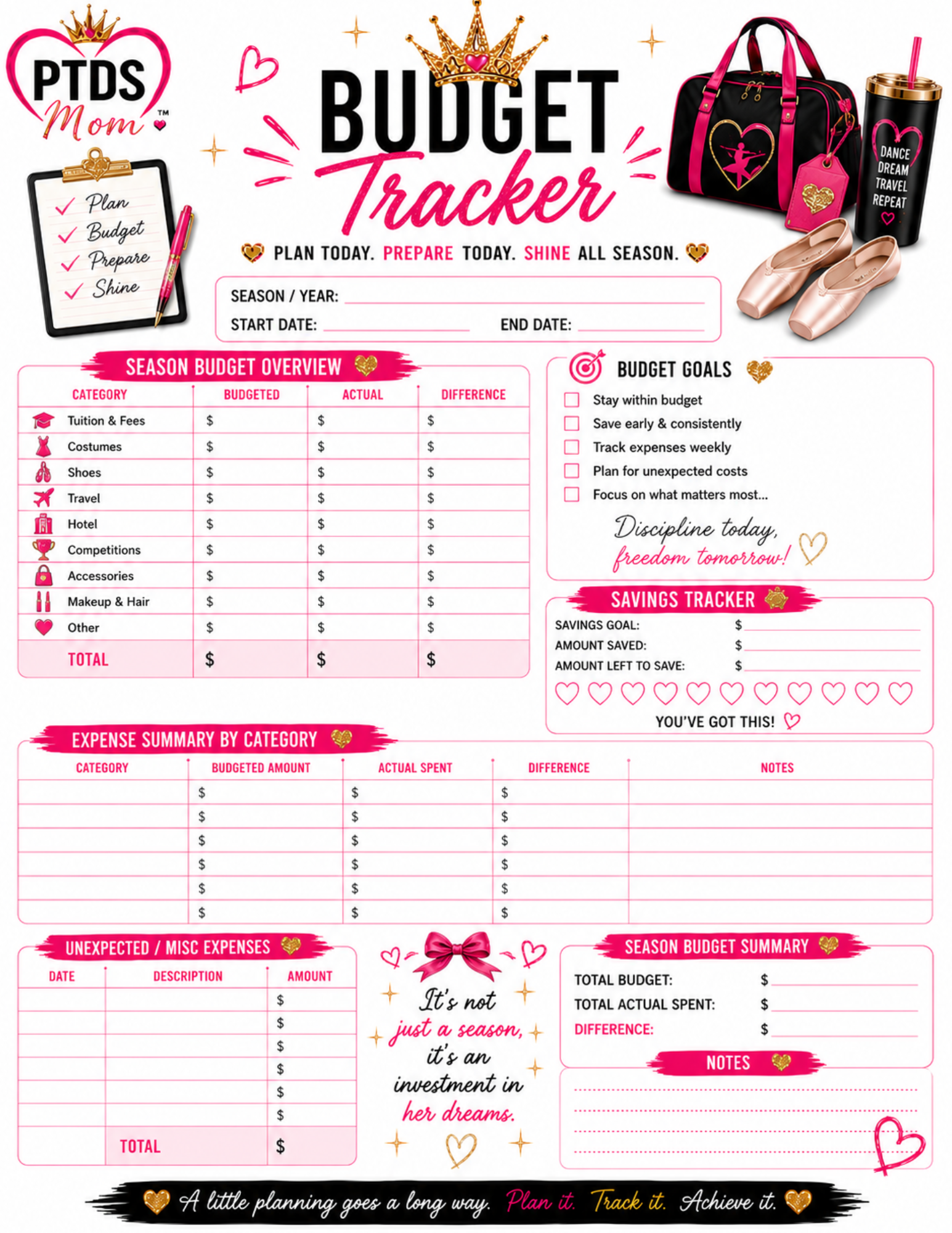 PTDS Mom™ Competition Season Planner 2026–2027 | Digital Download